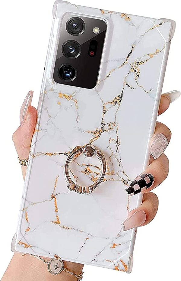 جراب لهاتف Samsung Galaxy Note 20 Ultra Case، ELECDON with Ring Holder Diamond Rhinestone ، رخامي لطيف فاخر، مقاوم للخدش، تغطية كاملة، ملمس ناعم، حافظة رقيقة جدا (رخام أبيض) احمِ هاتف Samsung Galaxy Note 20 Ultra بجراب ELECDON الفاخر بالرخام الأبيض والمرصع بالألماس والمقاوم للخدش، بتصميم رائع وحلقة للإمساك، تغطية كاملة وملمس ناعم لحماية هاتفك بشكل مثالي.